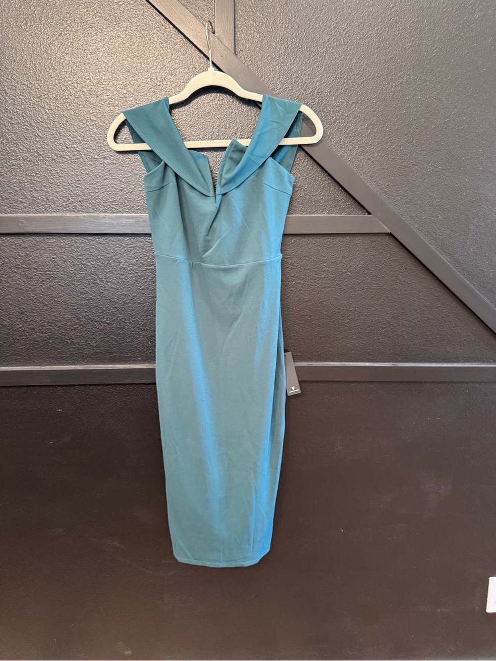 Lulu's Teal Midi Sheath Dress with Notch Neck